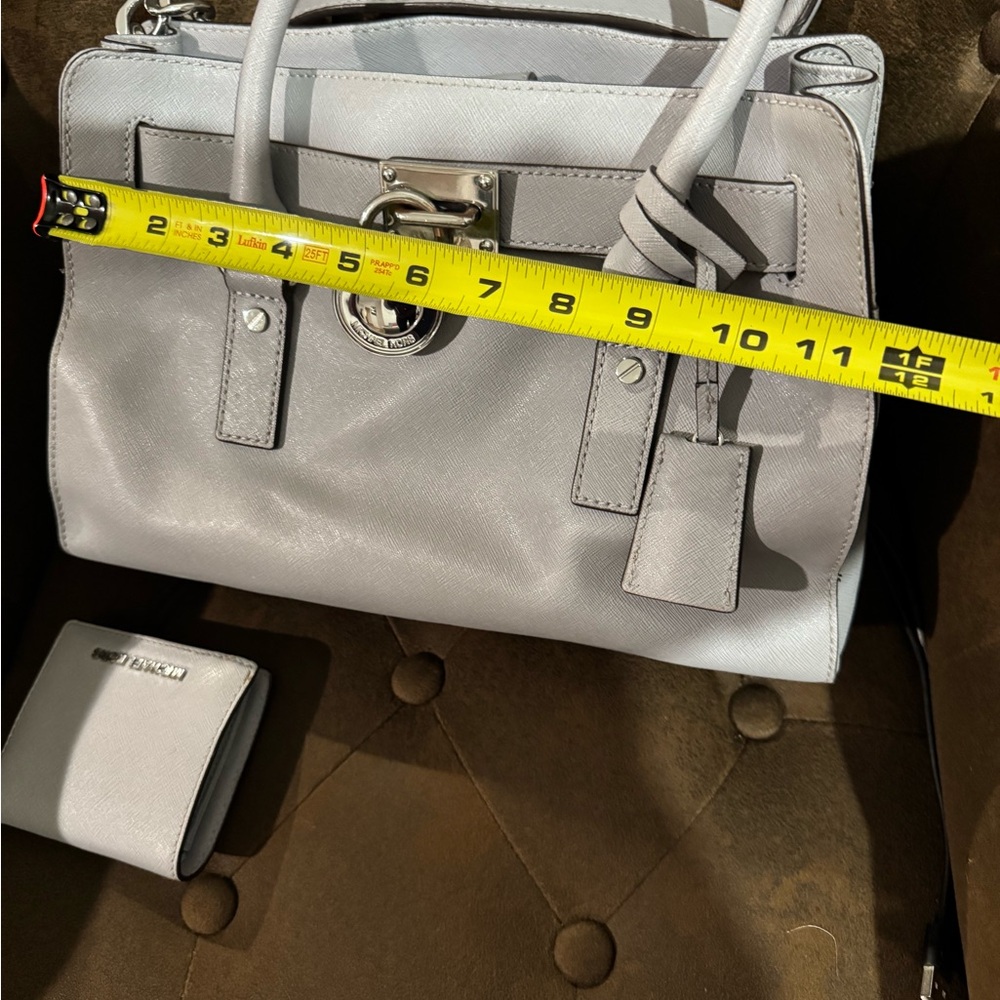 Michael Kors Light Gray Saffiano Leather Satchel with Silver Hardware